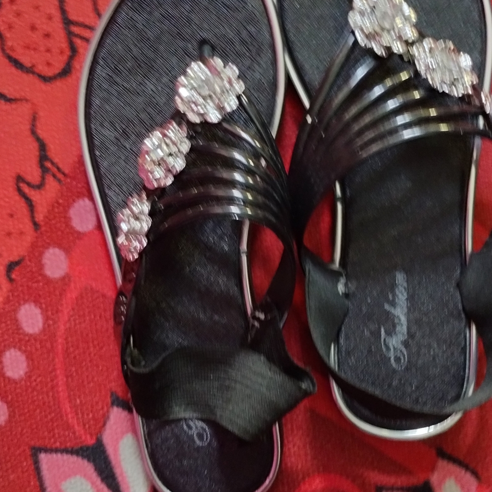 Black Sandals with Floral Embellishments